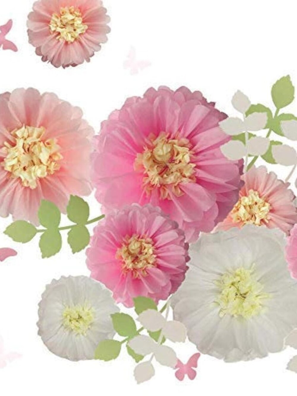 Tissue Paper Chrysanth Flowers with Butterfly and Olive Leaves for Wedding Baby